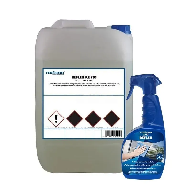 Reflex est un nettoyant vitres efficace qui élimine les dépôts de nicotine, de graisse, de poussière et évite la buée.